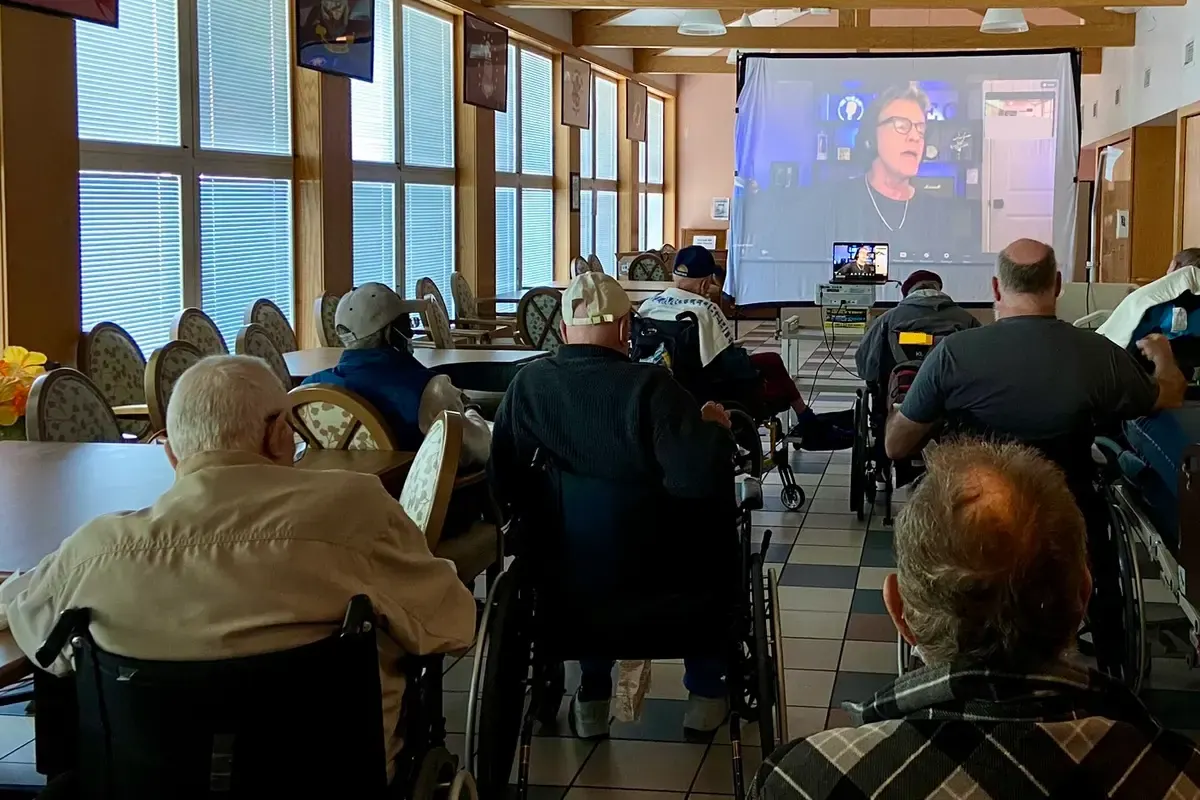 Harmony & Healing's David Victor performs for the veterans at the Martinez VA Hospital