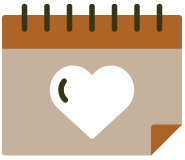 Calendar icon with heart symbol and binding rings