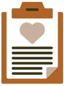 Clipboard with heart icon and text lines representing patient care documentation