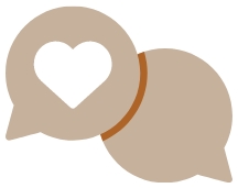 Two speech bubbles with a heart symbol, representing Harmony & Healing's mission